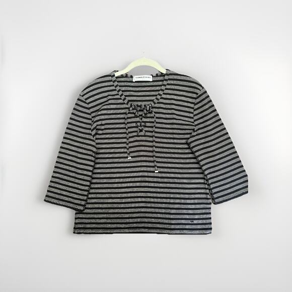 Sonia Rykiel Paris Black And White Stripe Lace Up Cotton Boat Stripe Shirt - Picture 1 of 8